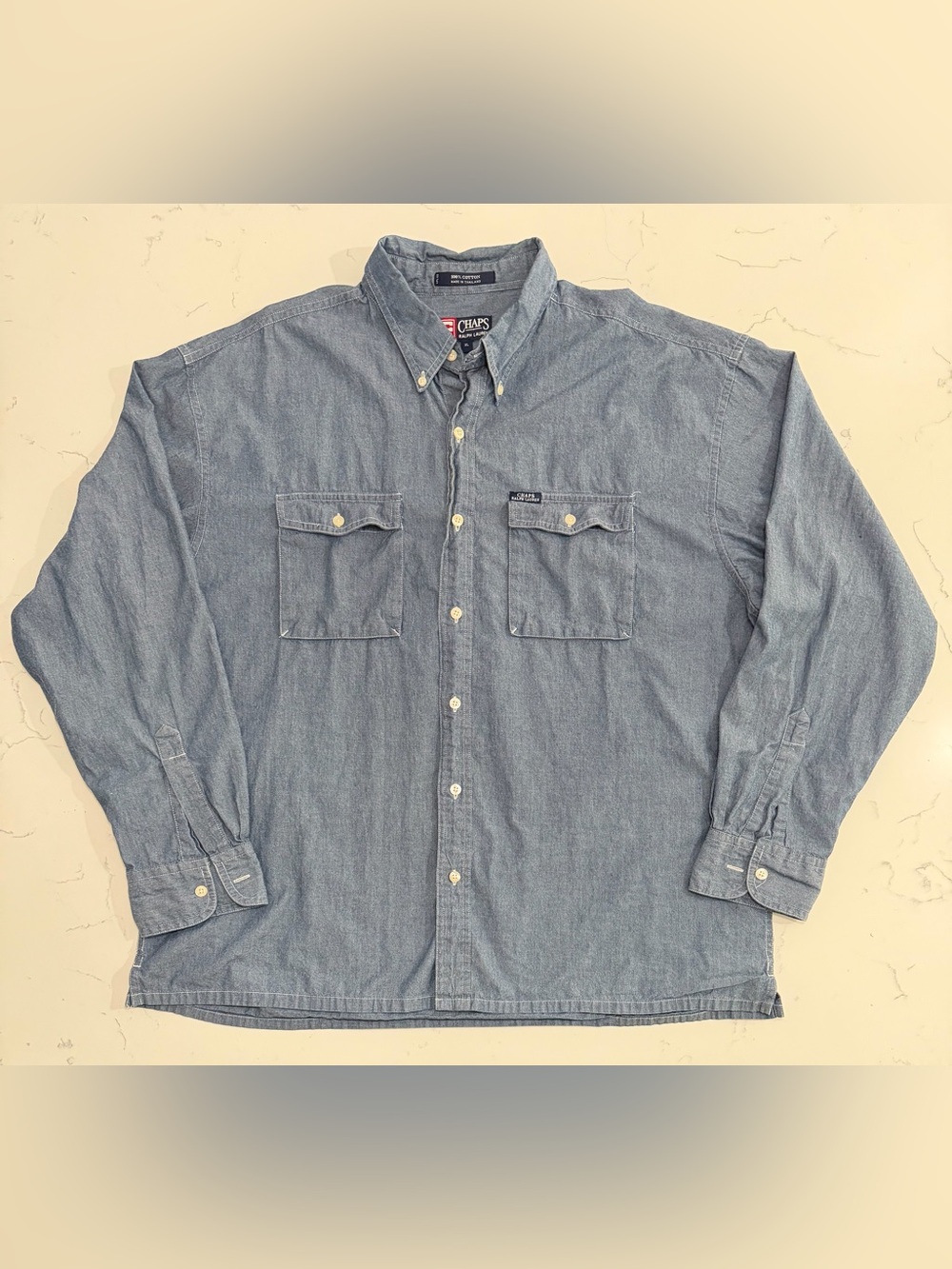 Chaps Ralph Lauren Button-Up Shirt Men’s XL Blue Chambray Button-Down Pockets